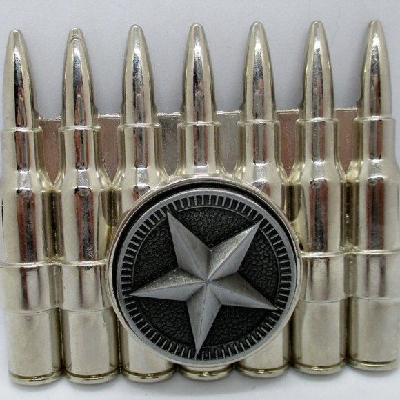 Silver Seven Bullet Spinning Star Belt Buckle - Picture 1 of 7